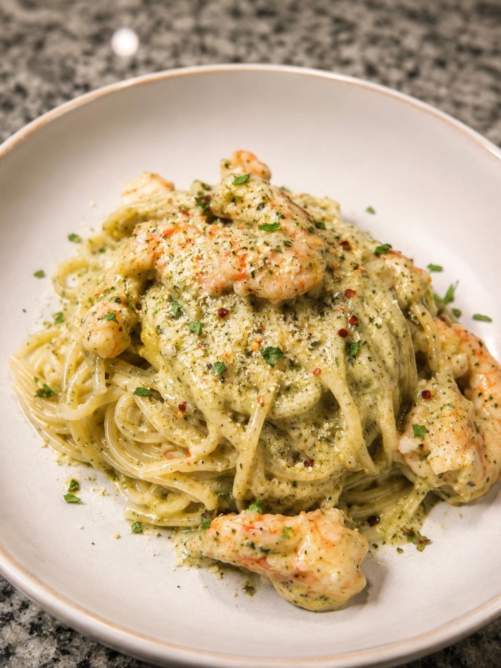Creamy Pesto Shrimp Linguine